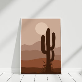 Boho Night Desert Cactus Full Moon Wall Art Poster