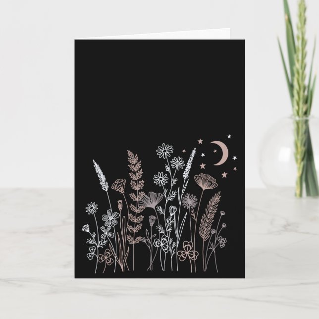 Boho Night Sky Floral Illustration – Moon, Stars & Karte (Vorderseite)