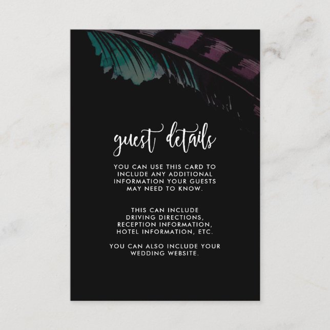 Boho Nights Black mit Feather Wedding Detail Begleitkarte (Vorderseite)