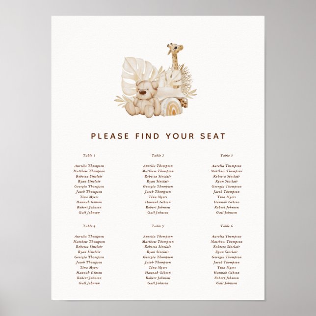 Boho Nursery Baby Shower Seating Chart Poster (Vorne)