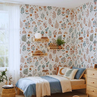 Boho-Nursery-Tapete Neutraler Regenbogen und Botan Tapete
