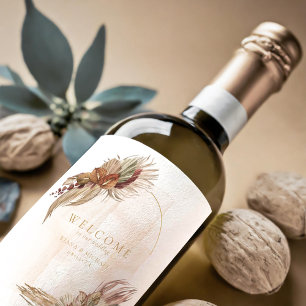 Boho-Oase Hochzeitsflorales Willkommen ID959 Weinetikett
