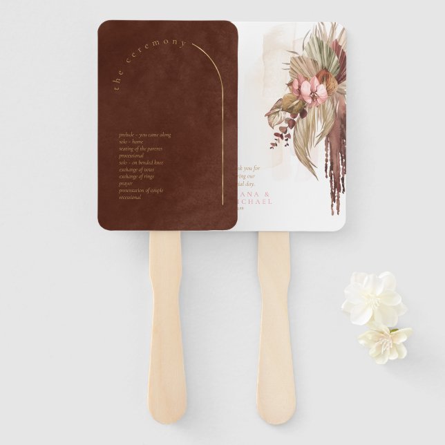 Boho-Oase-Hochzeitsprogramm Burnt Umber ID959 Fächer (Vorne und Hinten)