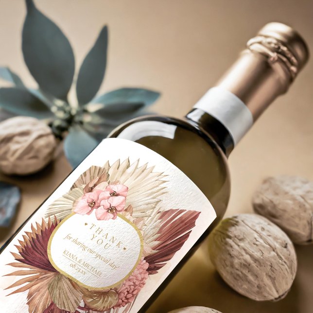 Boho Oasis Wedding Floral Vielen Dank, ID959 Weinetikett (Von Creator hochgeladen)