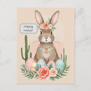 Boho Oaster Bunny Card - Whimsical Pastel Postkart Feiertagspostkarte