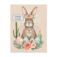 Boho Oaster Bunny Card - Whimsical Pastel Postkart