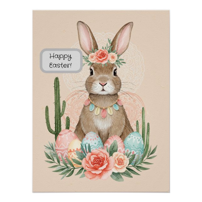 Boho Oaster Bunny Printable Whimsical Pastel Poster (Vorderseite)