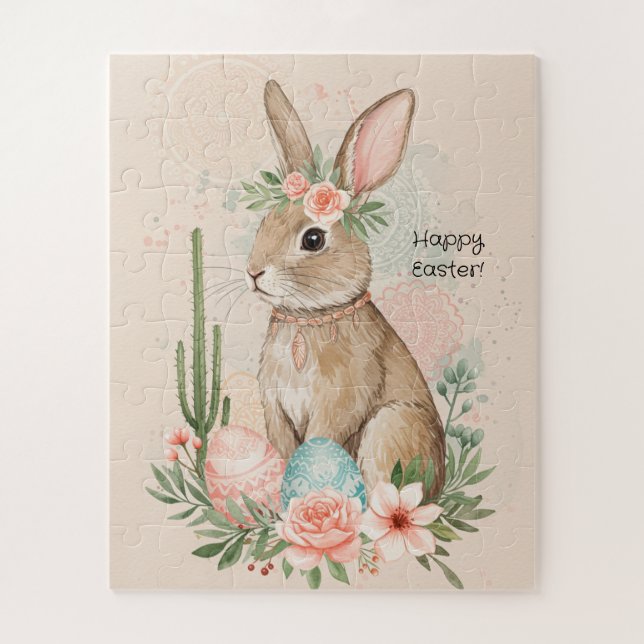 Boho Oaster Bunny Whimsical Pastel Puzzle (Vertikal)