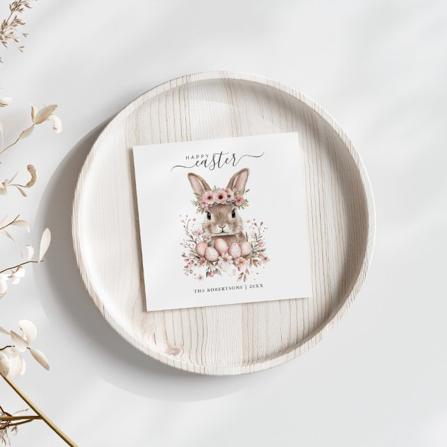 Boho Oaster Hübsch Bunny Blush Blumeneier Serviette (Boho Easter Pretty Bunny Blush Floral Eggs Napkins on a neutral boho spring table.)