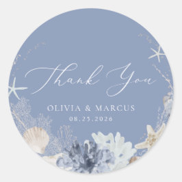 Boho Ocean Beach Blue Wedding Vielen Dank Runder Aufkleber