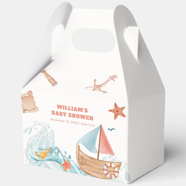 Boho Ocean Boy Adventure Sailboat Babydusche Geschenkschachtel (Vorderseite)
