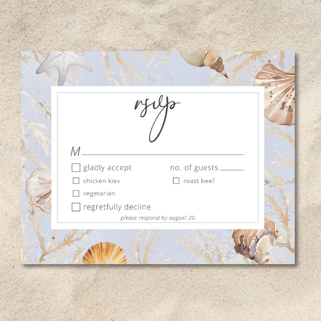 Boho Ocean Dusty Blue Am Hochzeitsessen am Strand RSVP Karte (Boho Ocean Dusty Blue On the Beach Wedding Dinner RSVP Card)