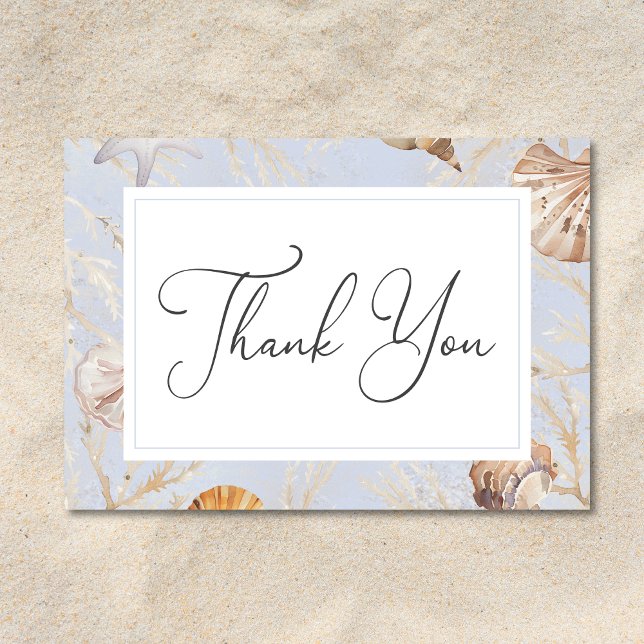 Boho Ocean Dusty Blue auf der Hochzeit am Strand Dankeskarte (Boho Ocean Dusty Blue On the Beach Wedding Thank You Card)