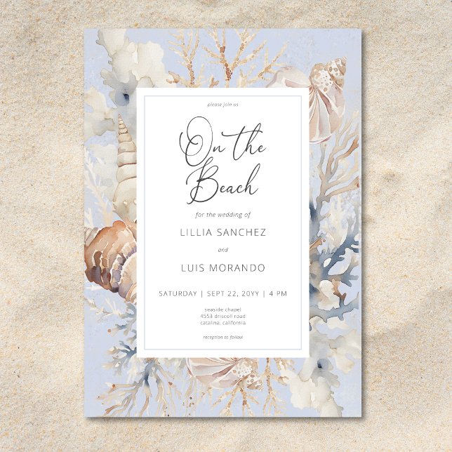 Boho Ocean Dusty Blue auf der Hochzeit am Strand Einladung (Boho Ocean Dusty Blue On the Beach Wedding Invitation)