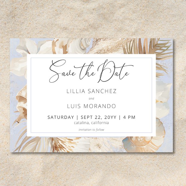 Boho Ocean Dusty Blue auf der Hochzeit am Strand Save The Date (Boho Ocean Dusty Blue On the Beach Wedding Save The Date)