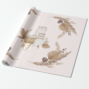 Boho Oh Baby Brown Rosa Name Anreisedatum Geschenkpapier