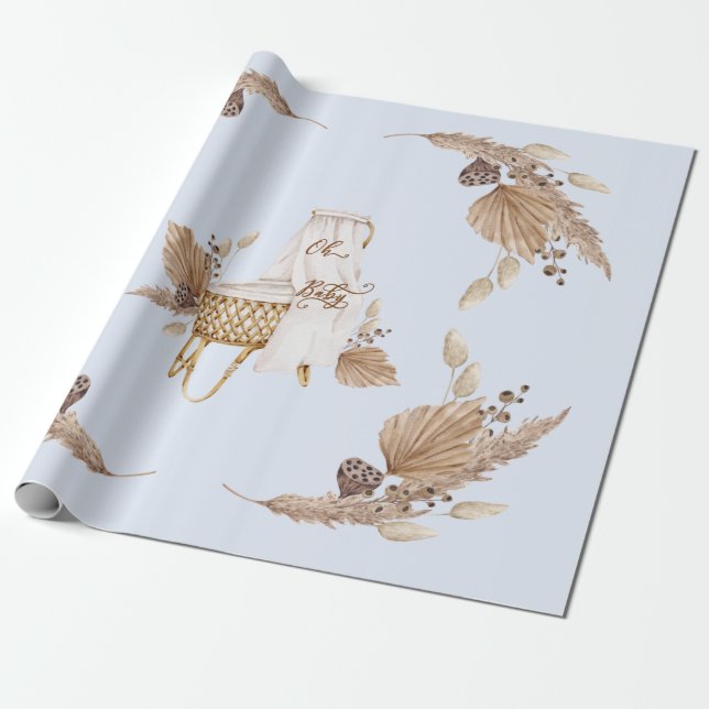 Boho Oh Baby Brown und Blue Bassinet Geschenkpapier (Ungerollt)