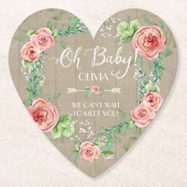 Boho Oh Baby Girl Dusche Rosen Rustikales Holz Untersetzer