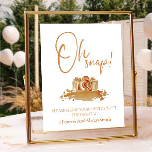 Boho Oh Snap Burnt Orange Wedding Hashtag Sign Poster