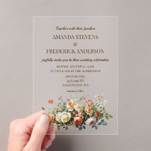 Boho Old Paper Vintag Floral Arrangement Wedding Acryleinladungen