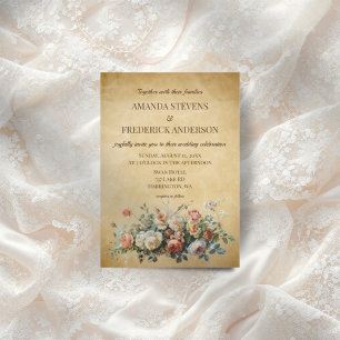 Boho Old Paper Vintag Floral Arrangement Wedding Einladung