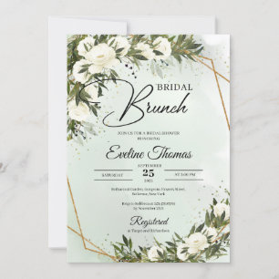 Boho Olive foliage white roses gold Bridal Brunch Einladung