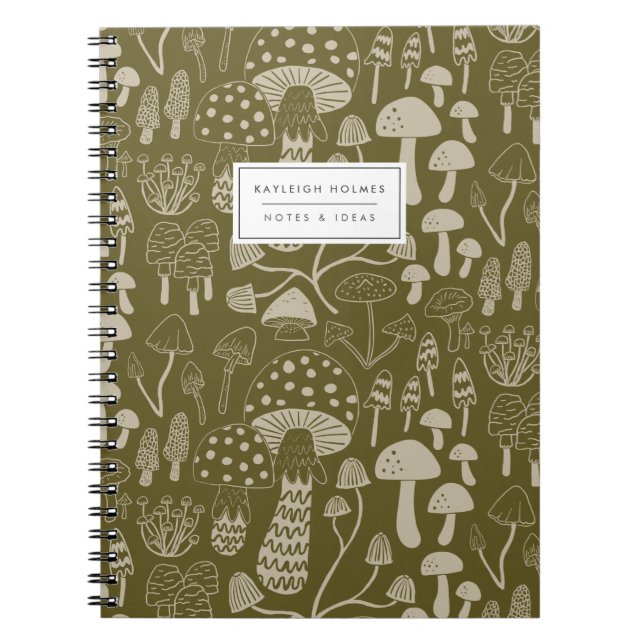 Boho Olive Green Mushroom-Notebook Notizblock (Vorderseite)