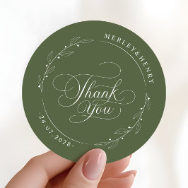 Boho Olive Green Wedding Thank You Favor Runder Aufkleber