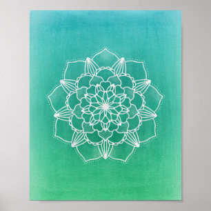 Boho Ombre Mandala Blume in Green Poster