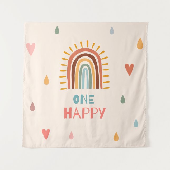 Boho One erster Geburtstag Regenbogen  Wandteppich (Vorderseite)
