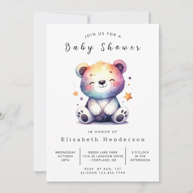 Boho Online Bear Baby Dusche Einladung (Vorderseite)