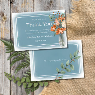 Boho Orange Blau Blumenmuster Dankeskarte