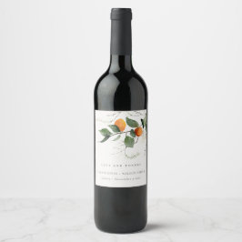 Boho Orange Blossom Botanische Hochzeit Weinetikett