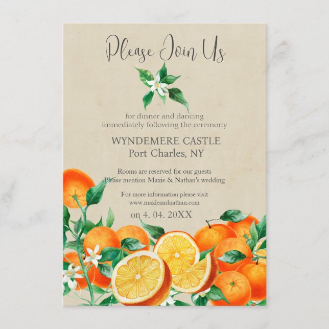 Boho Orange Blossom QR Code Wedding Begleitkarte (Vorderseite)