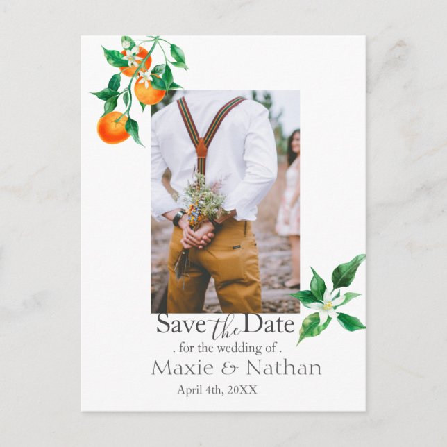 Boho Orange Blossom Save the Date Foto QR-Code Postkarte (Vorderseite)