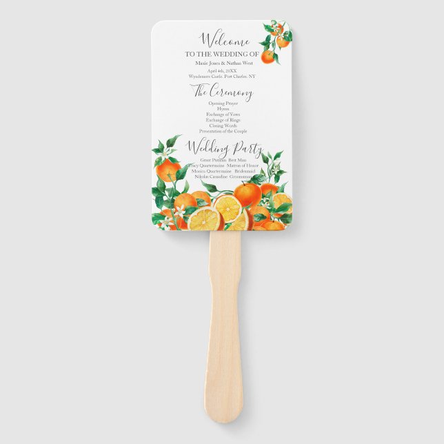 Boho Orange Blossom Wedding Program Fächer (Vorderseite)