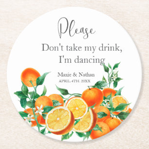 Boho Orange Blossom Wedding Runder Pappuntersetzer
