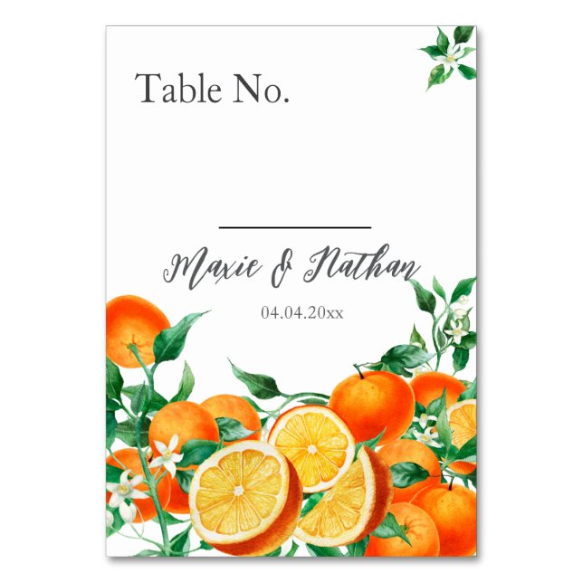 Boho Orange Blossom Wedding Tischnummer (Vorderseite)