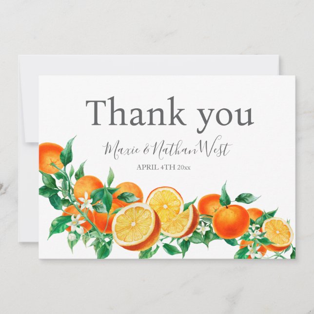 Boho Orange Blossom Wedding Vielen Dank Dankeskarte (Vorderseite)