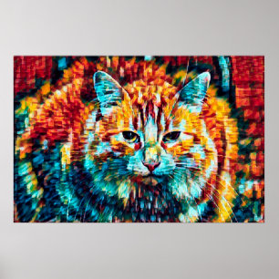 Boho Orange Blue Colorado Hippie Tabby Poster