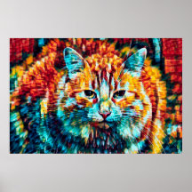 Boho Orange Blue Colorful Hippie Tabby Cat