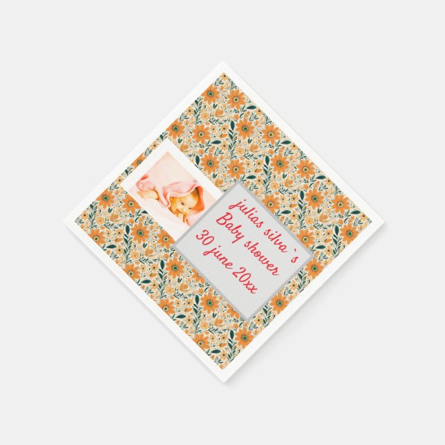 Boho orange Blume Babydusche Papiermaschine Napole Serviette (Ecke)