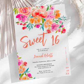 Boho orange Blüte Sweet 16 Geburtstag Einladung