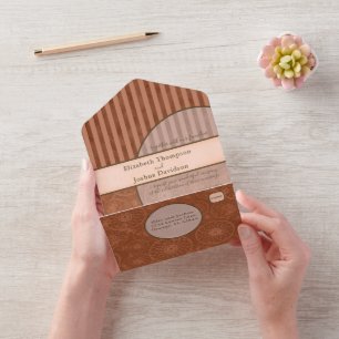 Boho Orange & Brown Geometric Stripe All In One Einladung