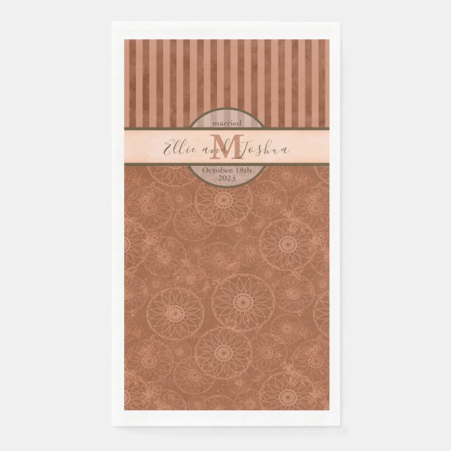 Boho Orange & Brown Geometric Stripe Serviette (Vorderseite)