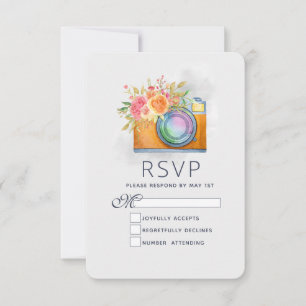 Boho Orange Camera & Blume Wasserfarbenhochzeit RSVP Karte
