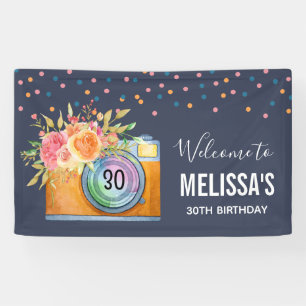 Boho Orange Camera & Blume Willkommen Banner