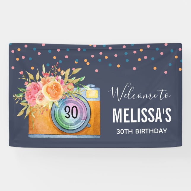 Boho Orange Camera & Blume Willkommen Banner (Horizontal)