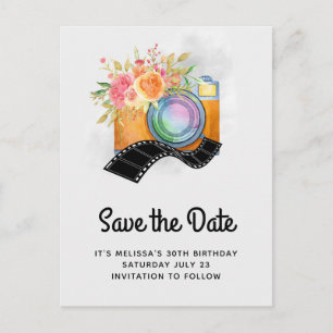 Boho Orange Camera Wasserfarbe Save the Date Postkarte