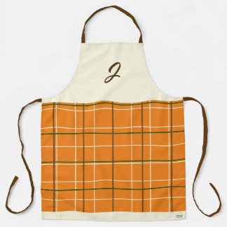 Boho Orange Chocolate Cream Green Grid Monogram Schürze